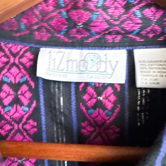 Liz Moody Black pink Embroidered Ethnic Long Sleeve Shirt XL - Picture 4 of 8